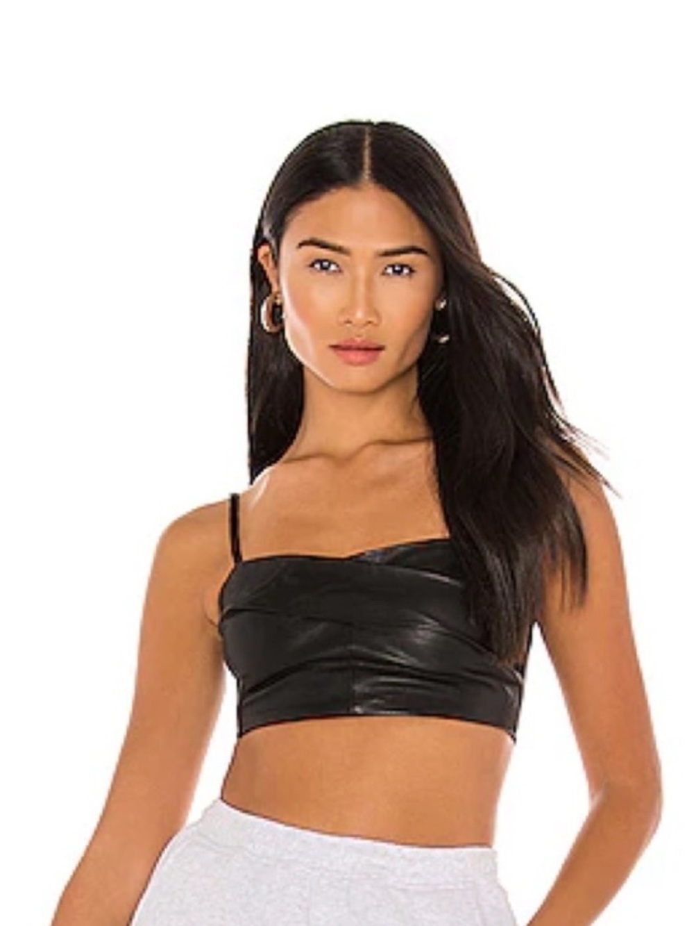 All Saints Black Lamb Leather Crop Cami